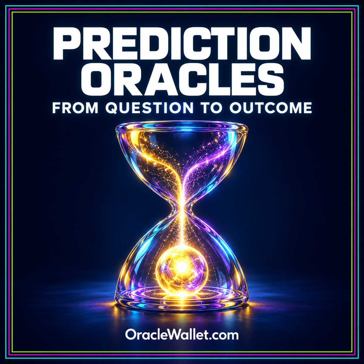 Prediction Oracle vs Prediction Market: How Settlement Works — OracleWallet.com neon featured artwork